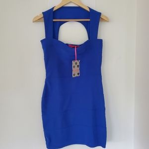 NWT BOOHOO 8 Cobalt Blue Bodycon Mini Dress Cut-Out Back Mini Cap Sleeves 90s